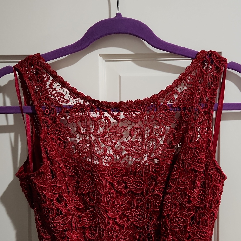 Practically New! WHBM Dark-Red Lace Holiday Mini Dress - Picture 7 of 7